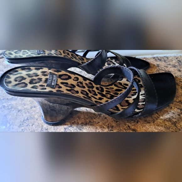 Ladies Stuart Weitzman Block Heel Shoe Strappy Brown Leather 3 Inch Heel - Picture 9 of 13